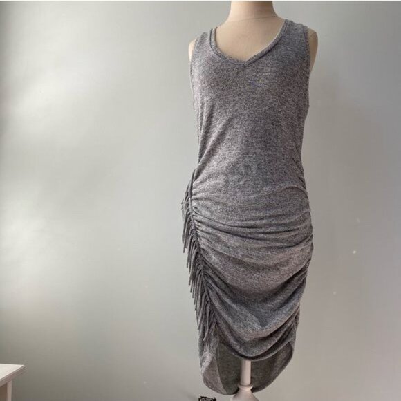 Express Fringe Ruched Racerback Heathered Gray Dress - Picture 1 of 12